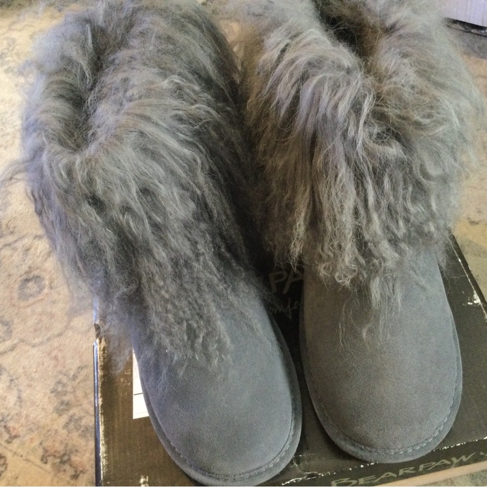BearPaw Gray Fur Cuff Ankle Boots